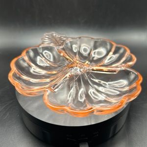 Jeannette Glass Iridescent 3 Leaf Dish Pink Carnival Glass Clover